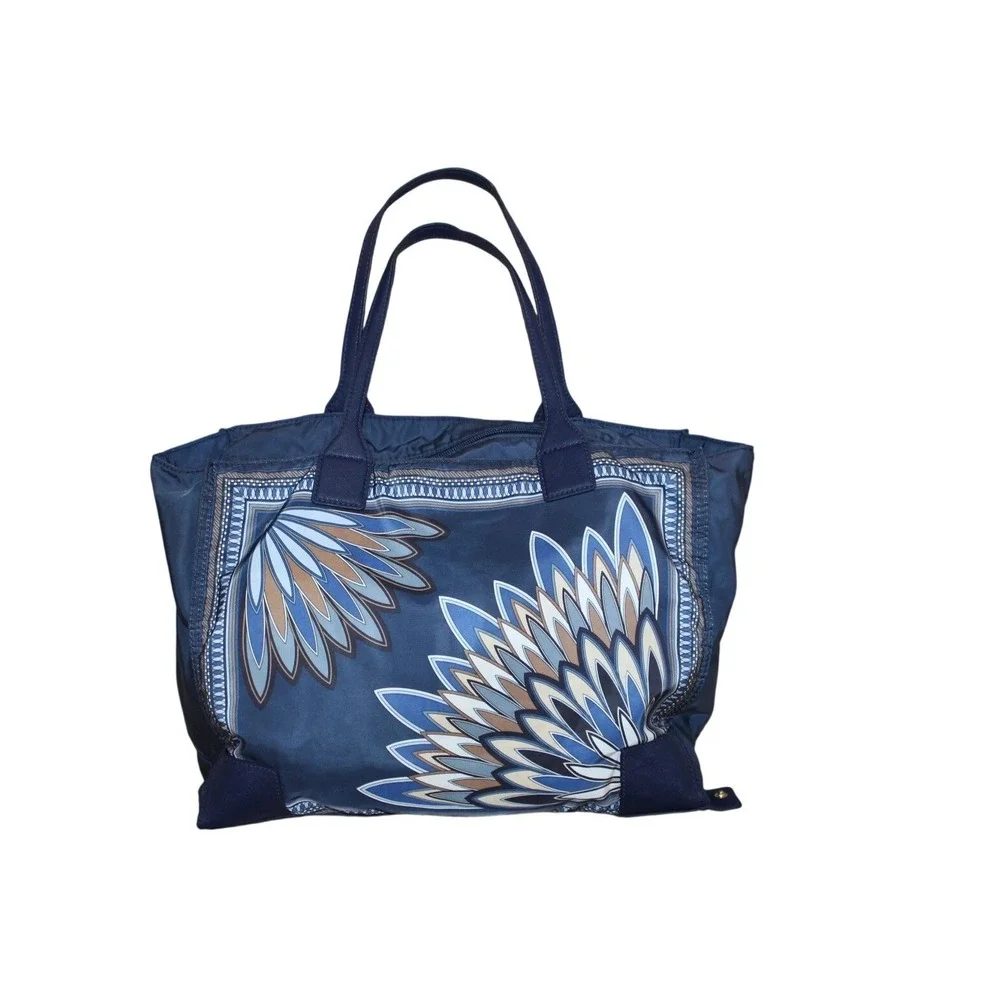 Tory Burch Ella Packable Tote Large Navy Eden (Floral Scarf) Print Nylon - Picture 4 of 6